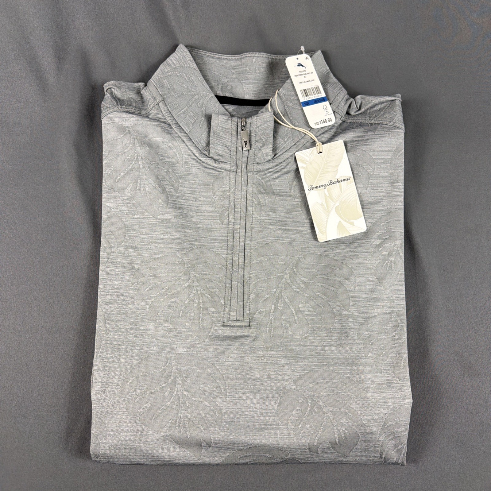 Tommy Bahama Golf Pullover Monstera Fade Print 1/4 Zip XLB Gray NWT MSRP $148 gallery