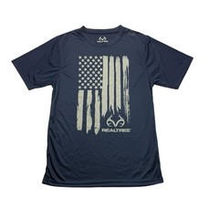Realtree Shirt Mens Medium M Blue Gray American Flag Short Sleeve Outdoors