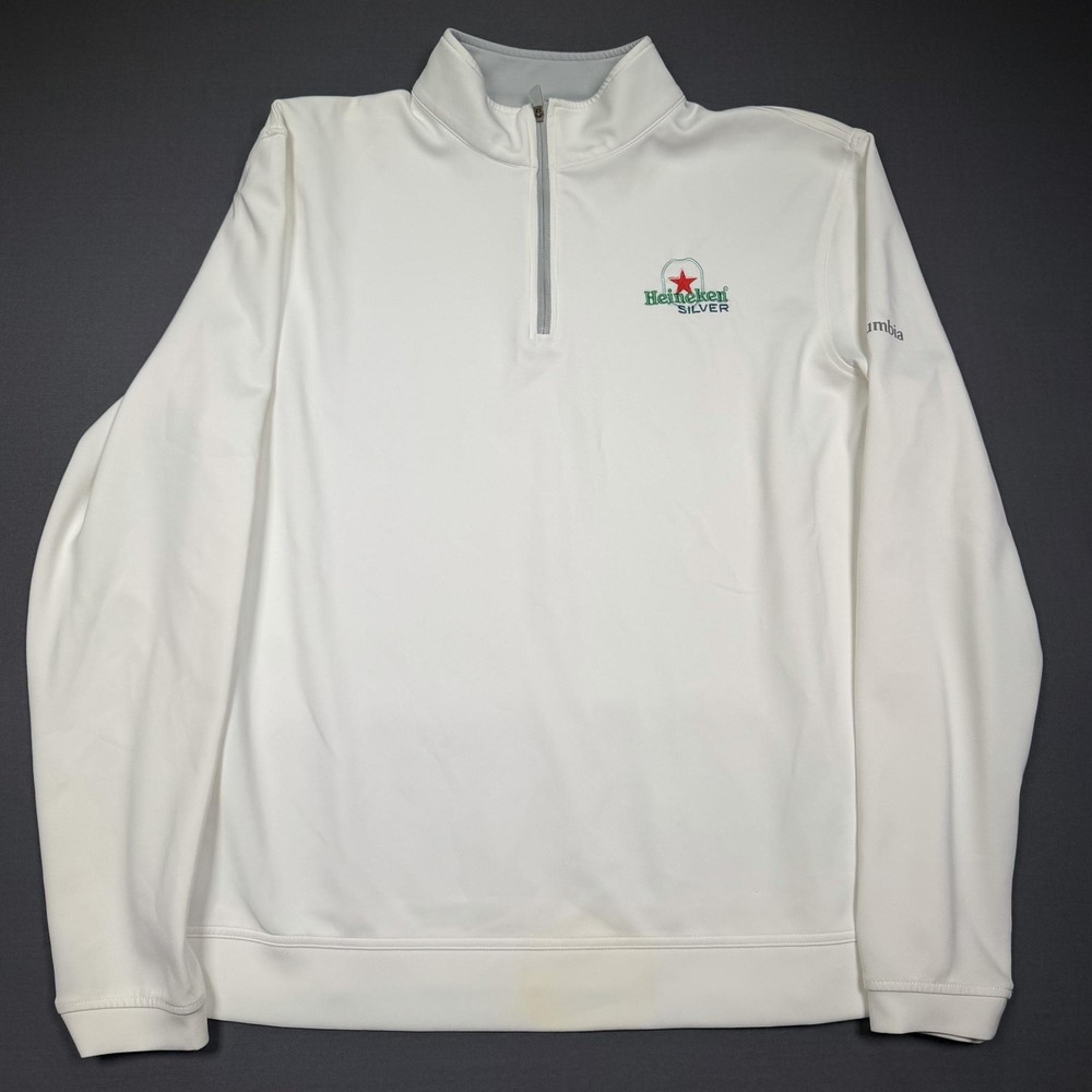Columbia Shirt Mens Large White 1/4 Zip Mock Neck Heineken Silver Golf Pullover