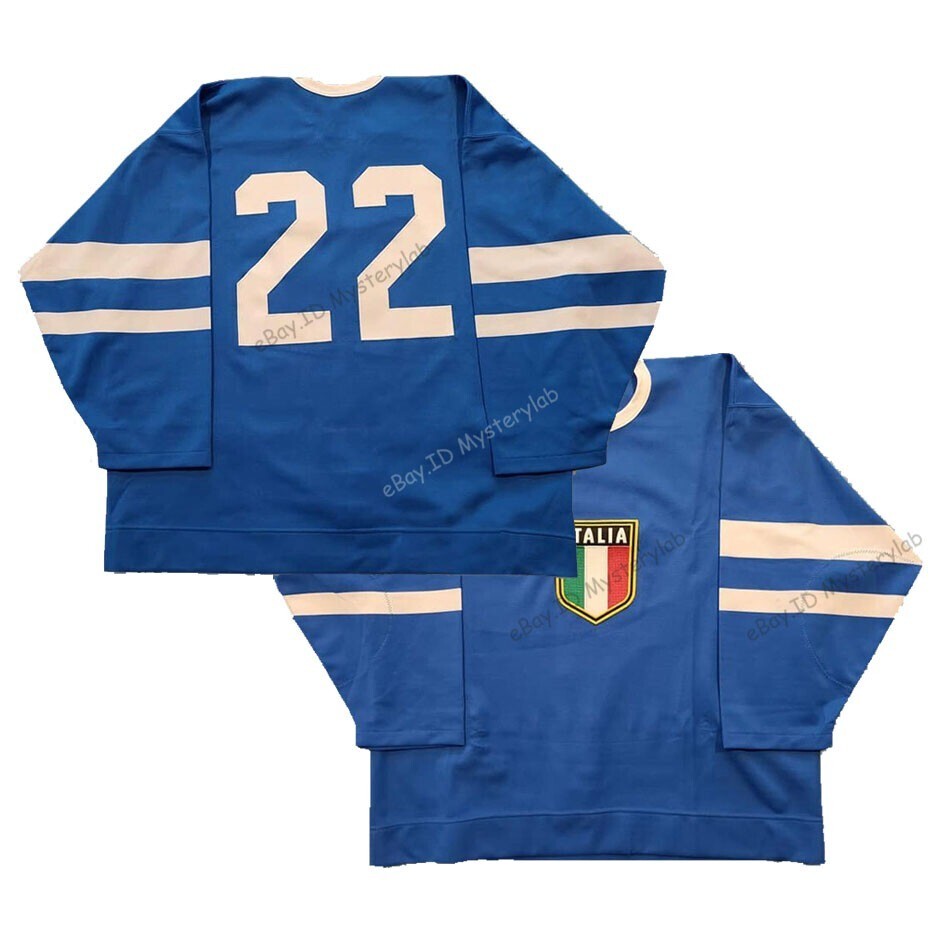 Throwback Team Italia Italy #22 Hockey Jersey Blue Embroidered Custom Your Names gallery