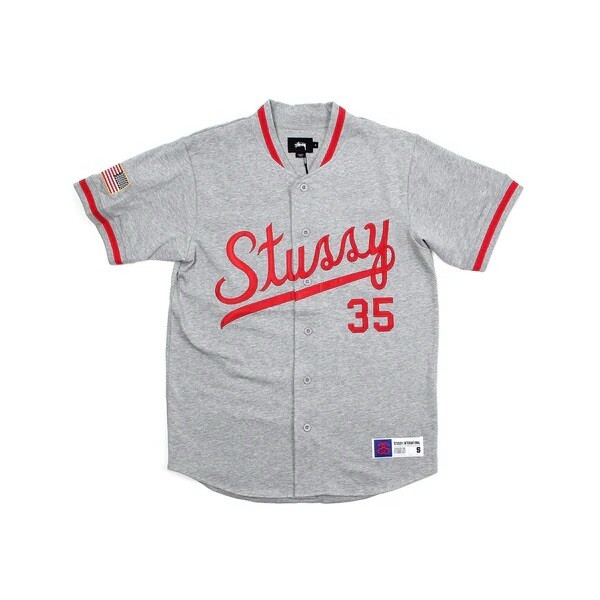 Stussy Jersey Men's Small Baseball Gray Red Embroidered 2010s Streetwear gallery