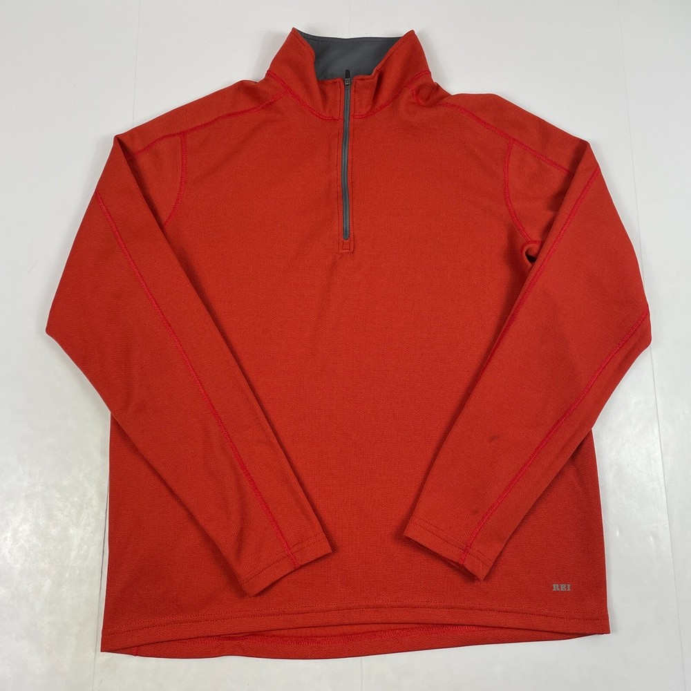 REI Shirt Mens Large Orange OXT Tech 1/4 Zip Pullover Golf Golfer Hiking Hunting