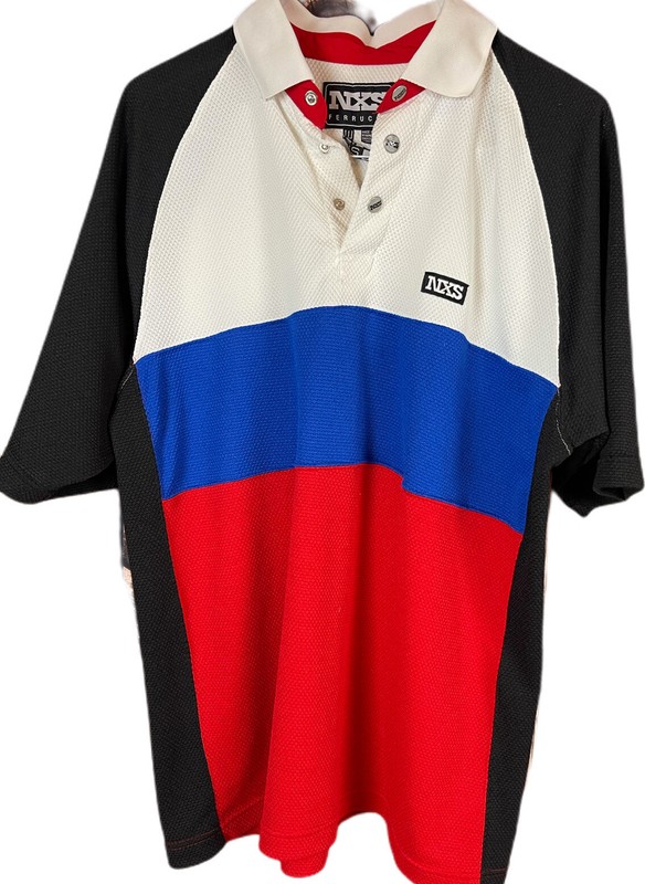 NXS FERRUCHE SHORT SLEEVE MULTI COLOR RED WHITE BLUE BLACK POLO SHIRT SIZE LARGE gallery