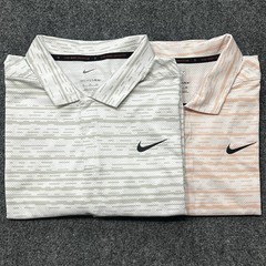 Nike Dri-Fit ADV Tiger Woods Striped Golf Polo Sz XL Iron White Peach Lot Of 2