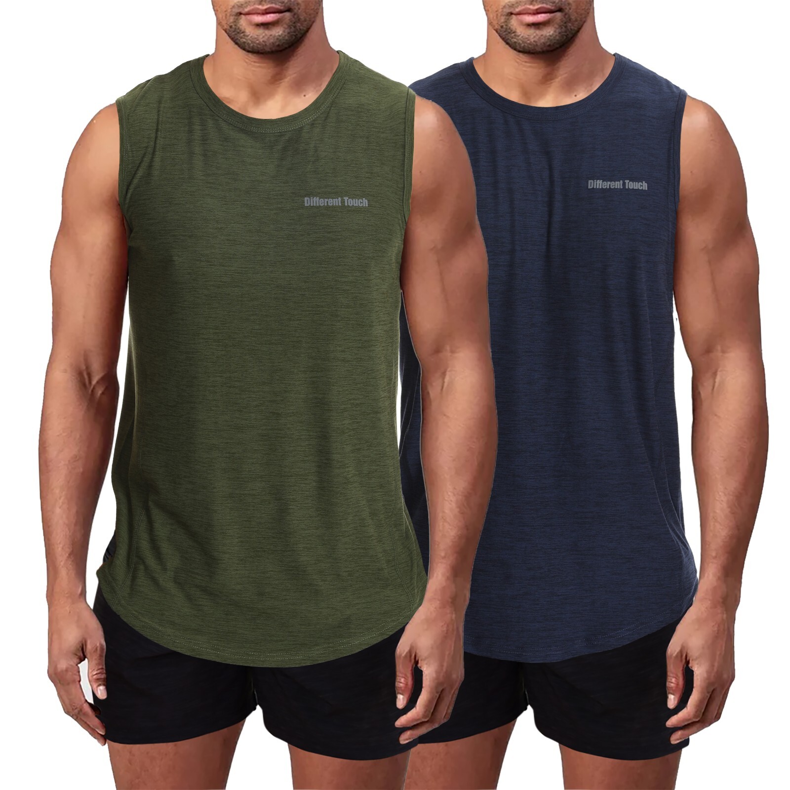 Men’s 2 Pack Active Gym Workout Sleeveless Quick Dry Crew Neck Muscle Tank Tops gallery