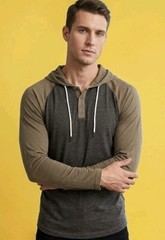 NWT Hethcode Men’s Two-Tone Hooded Raglan Long Sleeve Shirt – Olive/ Charcoal! L