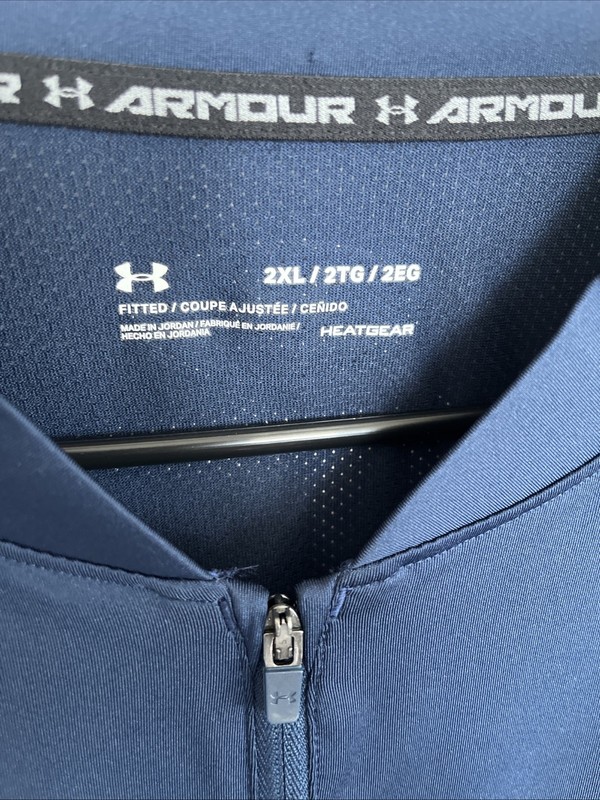 Under Armour Mens SZ 2XL FITTED Shirt Heatgear XXL Blue Walking Athletic Gym LS gallery
