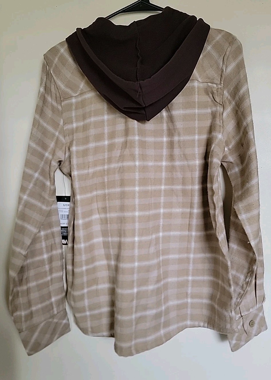 Tony Hawk Hoodie Mens Small Beige Plaid Long Sleeves Hooded Flannel Shirt NEW gallery