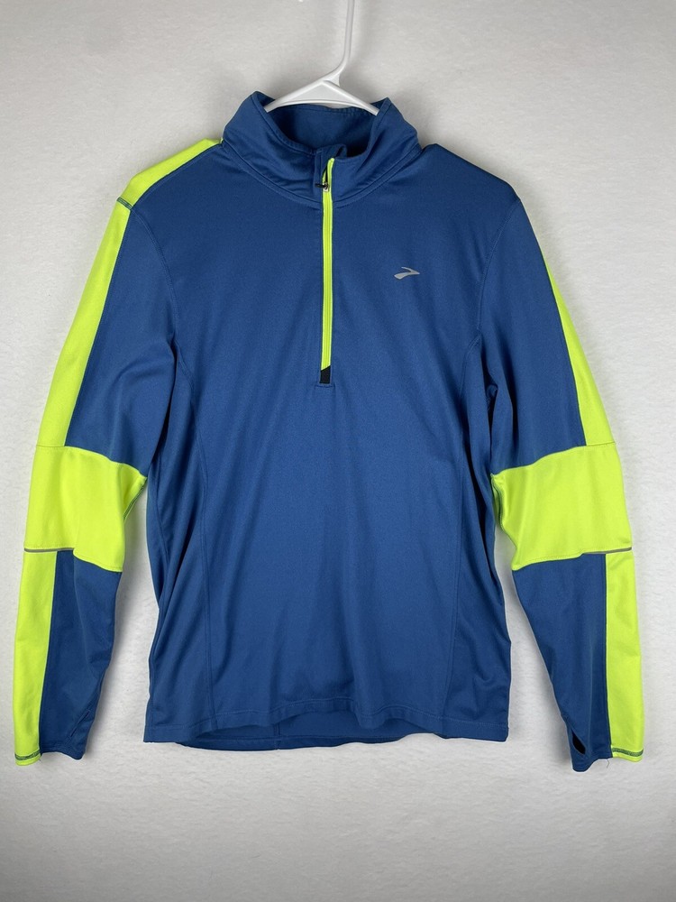 Brooks 1/4 Zip Running Men’s Size Small Neon Blue And Yellow.