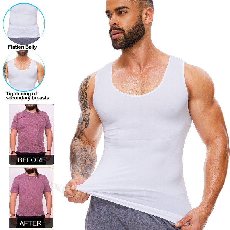 Men Compression Shirt Sleeveless Body Shaper Base Layer Slimming Vest Tank Top gallery