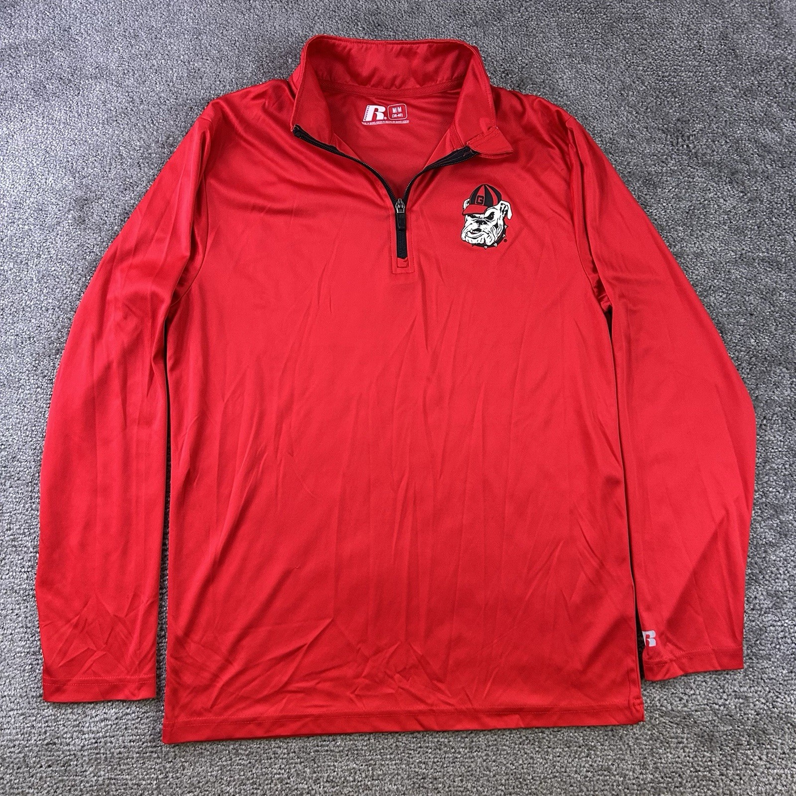 Georgia Bulldogs 1/4 Zip Mens M Russell Long Sleeve Pullover Red Polyester Shirt gallery