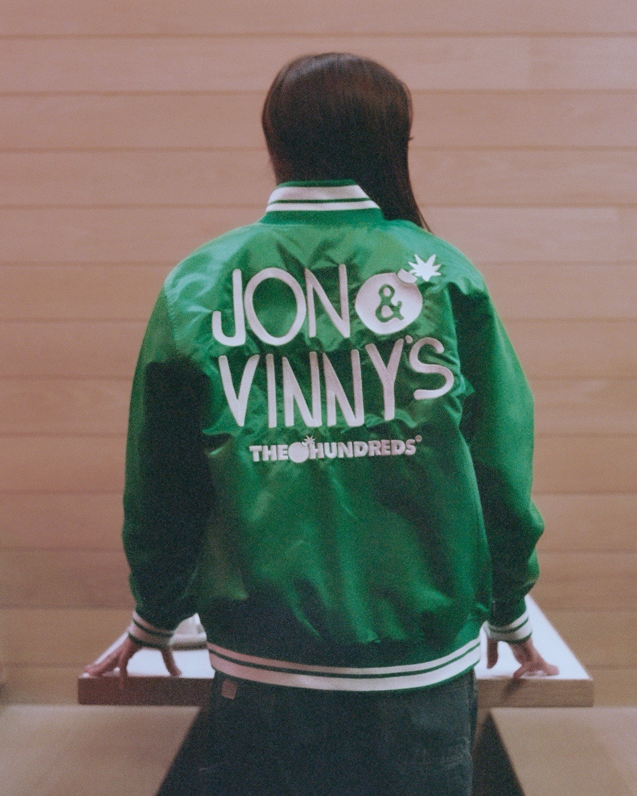 Jon & Vinny’s The Hundreds Collab Green Satin Bomber Jacket NWT $160 Retail Rare gallery