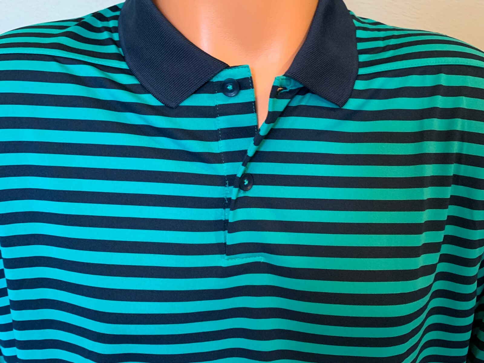 Nike Dry Golf Polo Shirt Top Navy Blue Green Stripe 891853-370 Men's L Large gallery