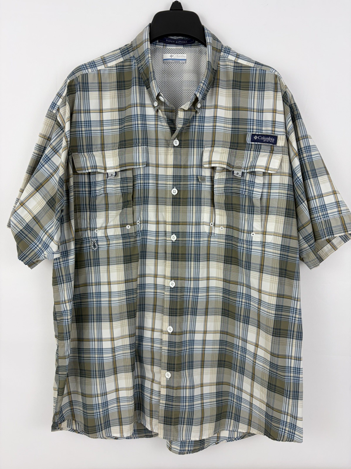 Columbia PFG Super Bahama Shirt Mens XL Green Plaid Short Sleeve Fishing Vented gallery