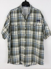 Columbia PFG Super Bahama Shirt Mens XL Green Plaid Short Sleeve Fishing Vented