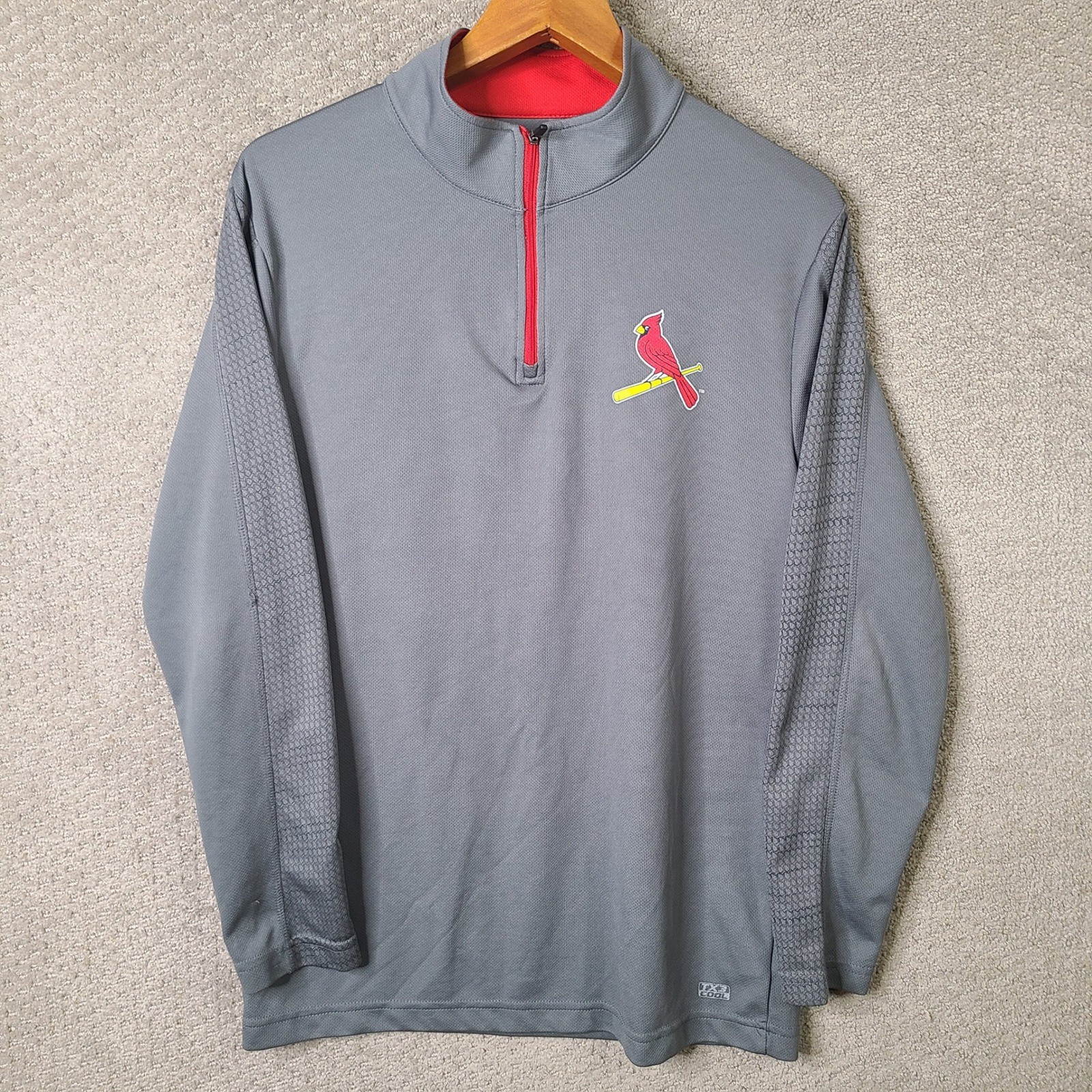 MLB St Louis Cardinals Shirt Mens M Gray Quarter Zip Pullover Polyester Athletic gallery