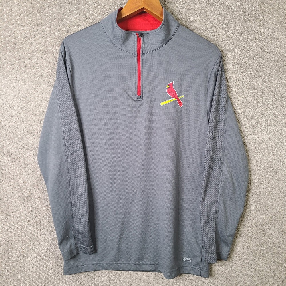 MLB St Louis Cardinals Shirt Mens M Gray Quarter Zip Pullover Polyester Athletic