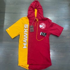 Mitchell And Ness NBA Atlanta Hawks Red Yellow Split Hoodie Tee Shirt Men’s Sz S