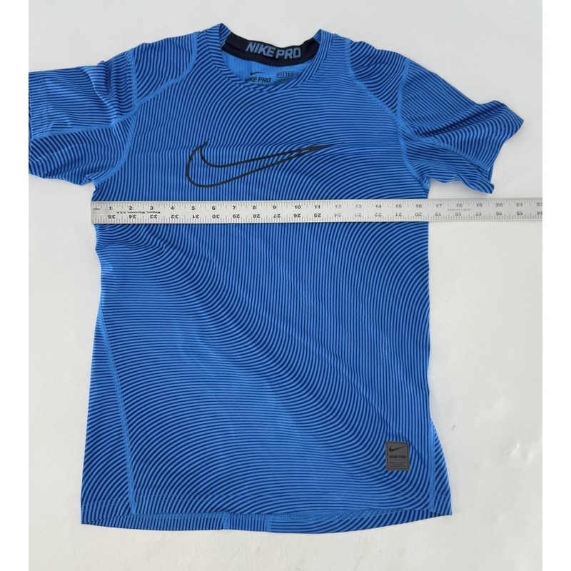 NIKE Pro Men's Blue Black Optical Illusion Stripe Fitted Workout Shirt Top Sz L gallery