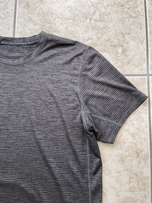 PrAna Hardesty Men's Short Sleeve Large Dark Rock Climbing Stripe T-Shirt Active gallery