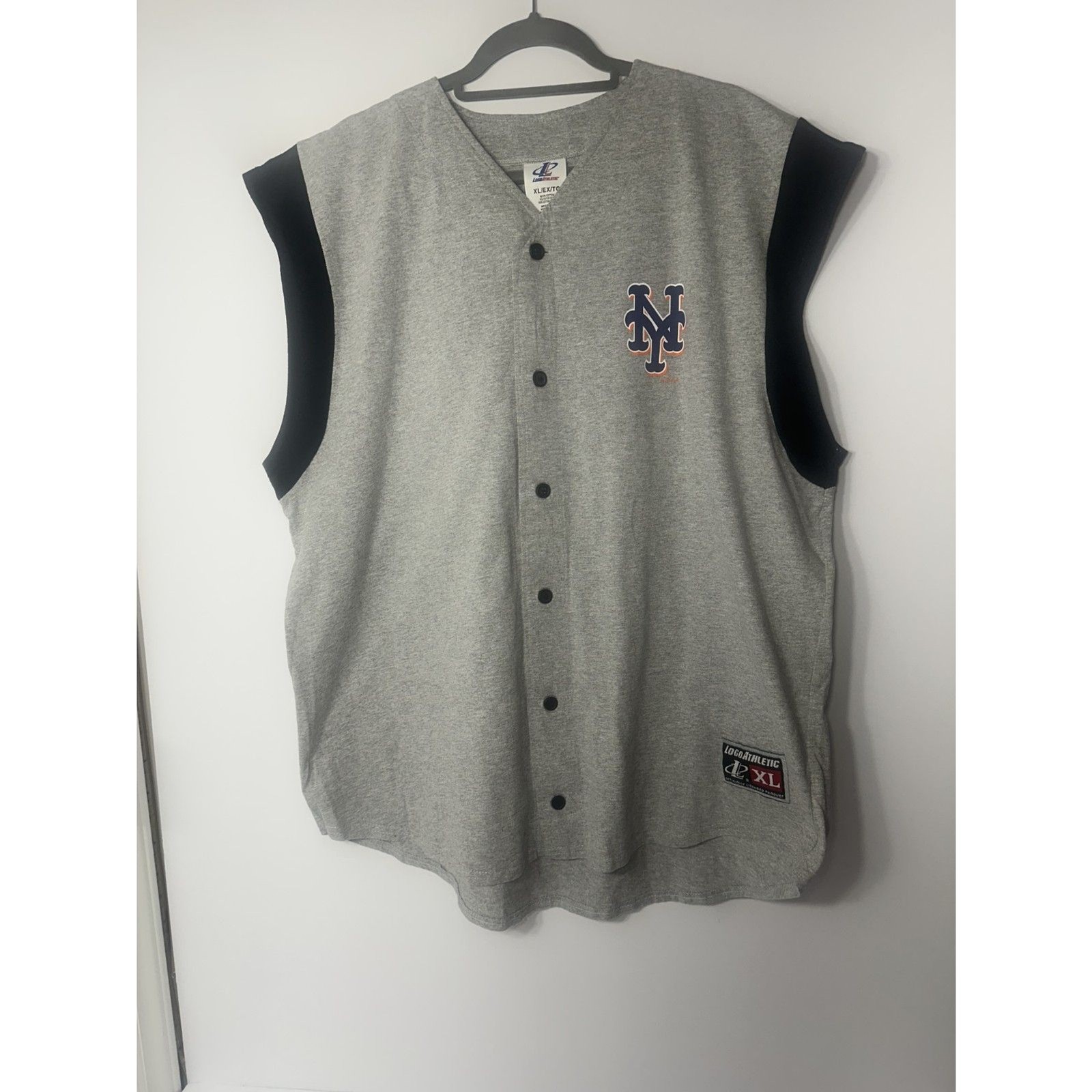 Logo Athletic New York Mets Sleeveless Button Front Jersey Shirt Gray Men’s XL gallery