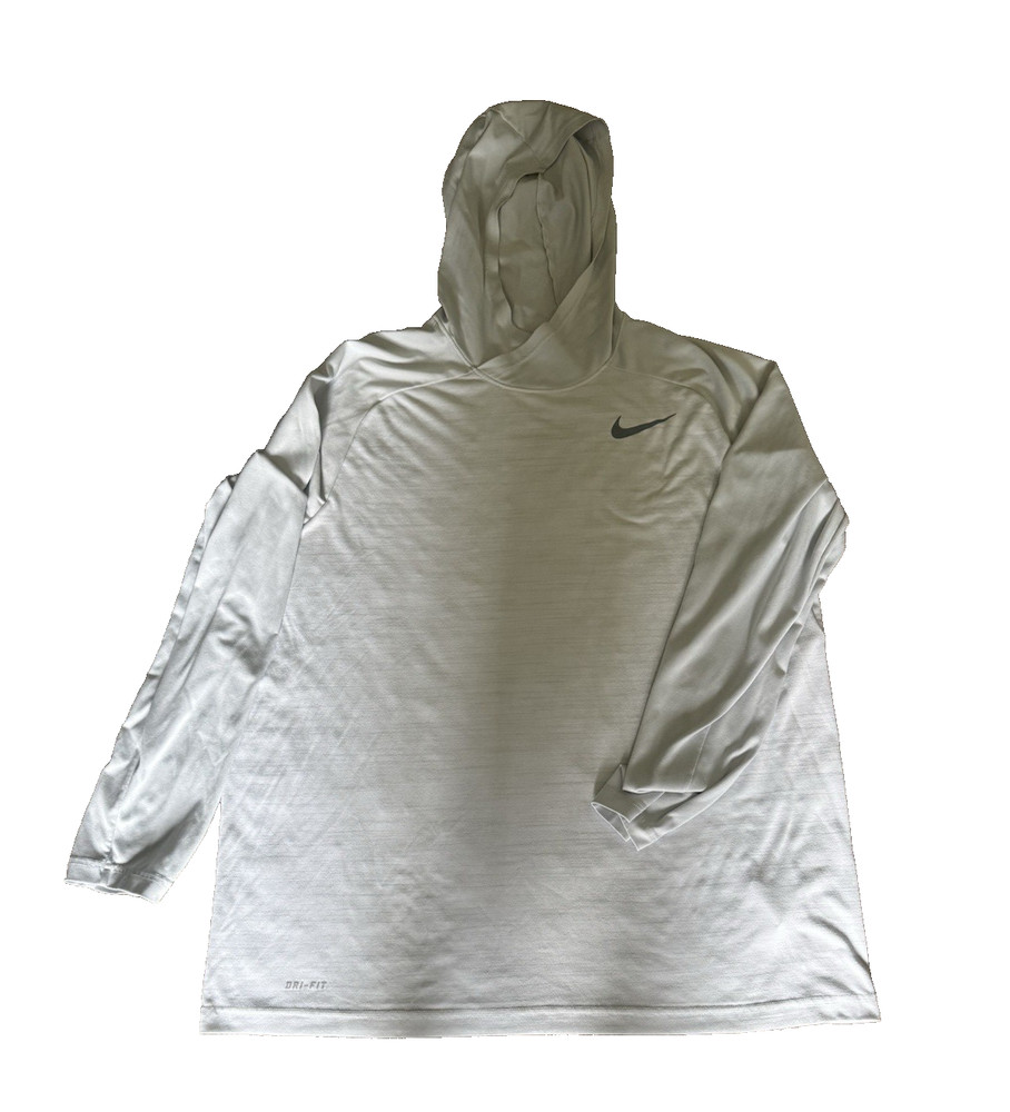 Nike Long Sleeve Hoodie T-shirt - Dri-fit - White/Grey - 2XL