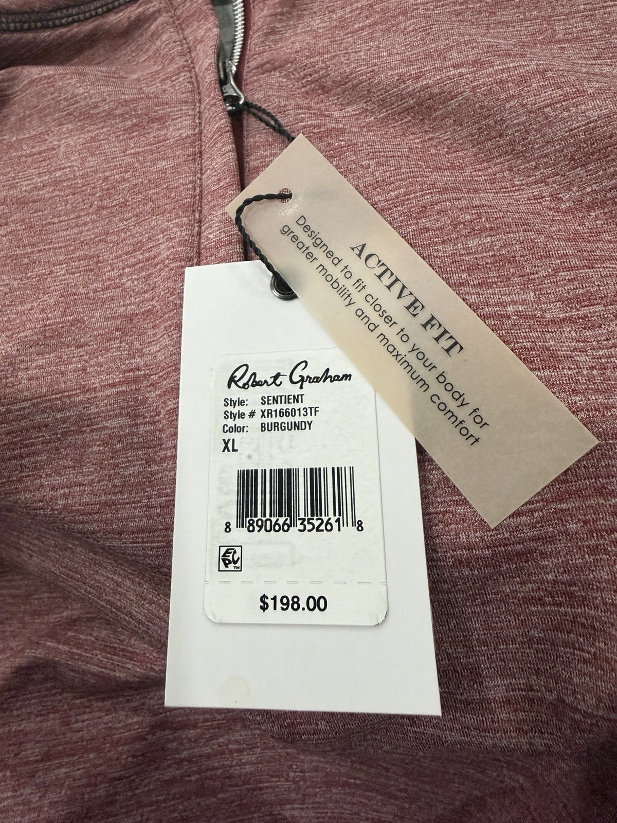 Men’s ROBERT GRAHAM 1/4 Zip L/S Pullover Shirt~Burgundy Heather Size XL NWT gallery