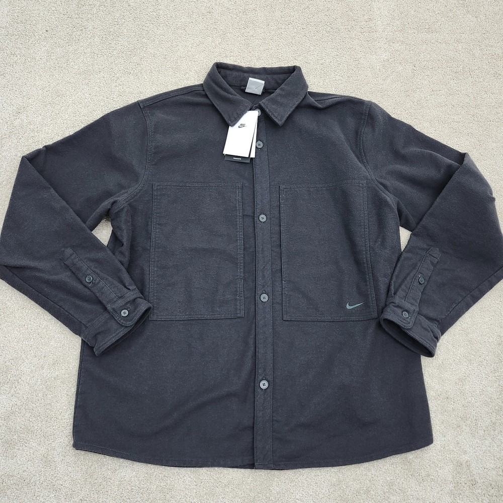 Nike Men Medium Nike Life Long-Sleeve Chamois Field Shirt Anthracite FB7742-060