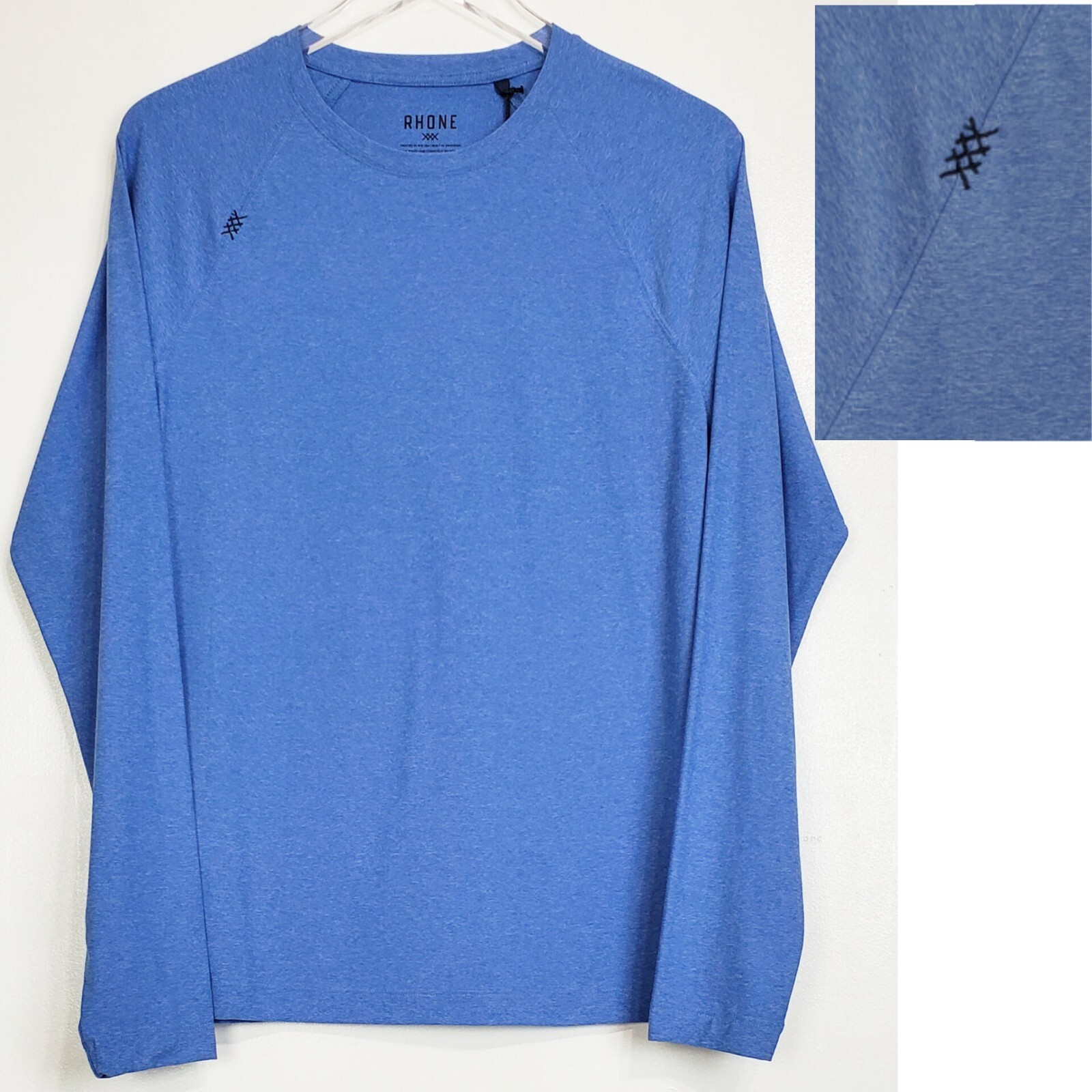 Rhone reign round neck long sleeve performance shirt ice blue heather golf sport gallery