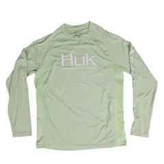 Huk Performance Fishing Shirt Mens S Green Excellent Long Sleeve Mesh Panels