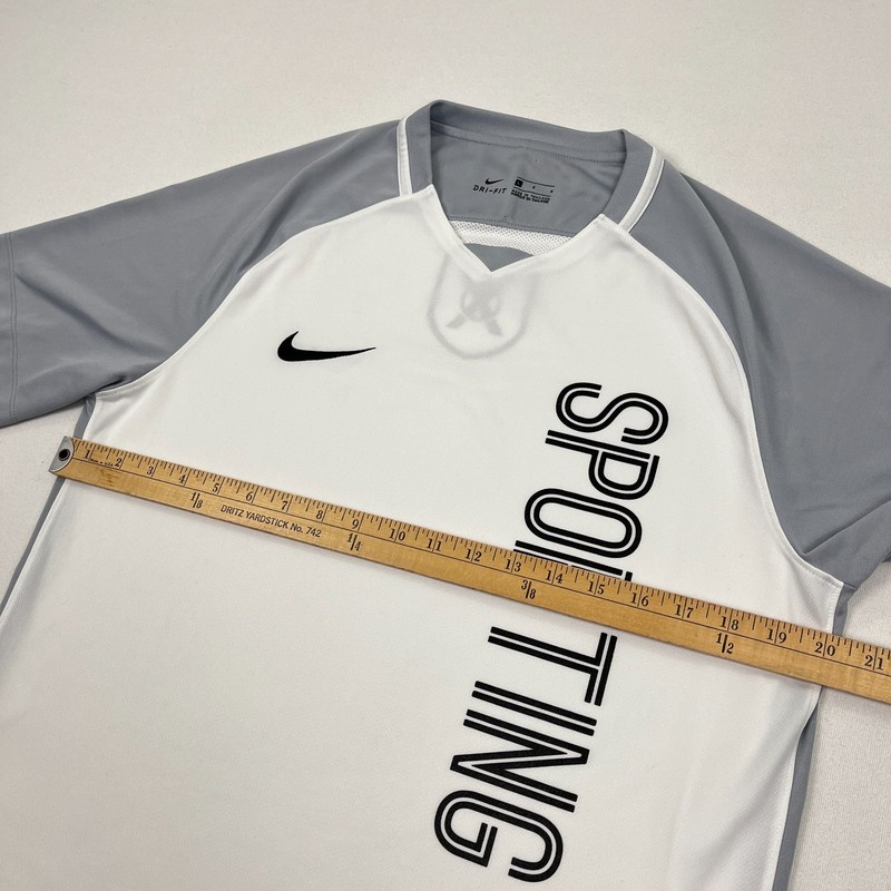 Nike Shirt Mens L White Gray Sporting Soccer Trophy III Jersey Training V-Neck gallery