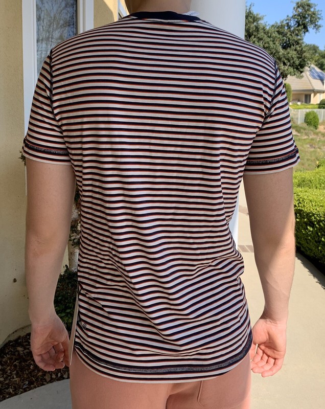 New Lululemon 5 Year Basic Shirt Short Sleeve Navy Red White Stripe Nautical XL gallery