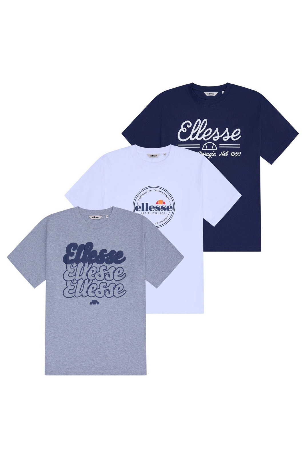 Ellesse 3 Pack T-Shirts Men’s Crew Neck Graphic Logo Grey Navy White Bundle Tees gallery
