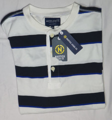 NAUTICA JEANS CO MENS 2XL HENLEY BLUE WHITE STRIPE 3 BUTTON LONG SLEEVE NEW NWT