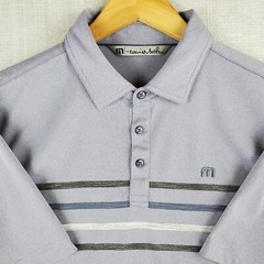 TRAVIS MATHEW Size Medium Mens Indigo Stripe Performance Golf Casual Polo Shirt