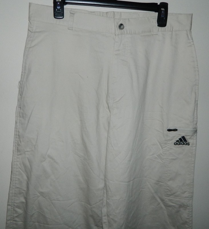 New Men Adidas WE Athletic Pants Solid Beige Casual Camping Hiking Cargo Sz 32 gallery