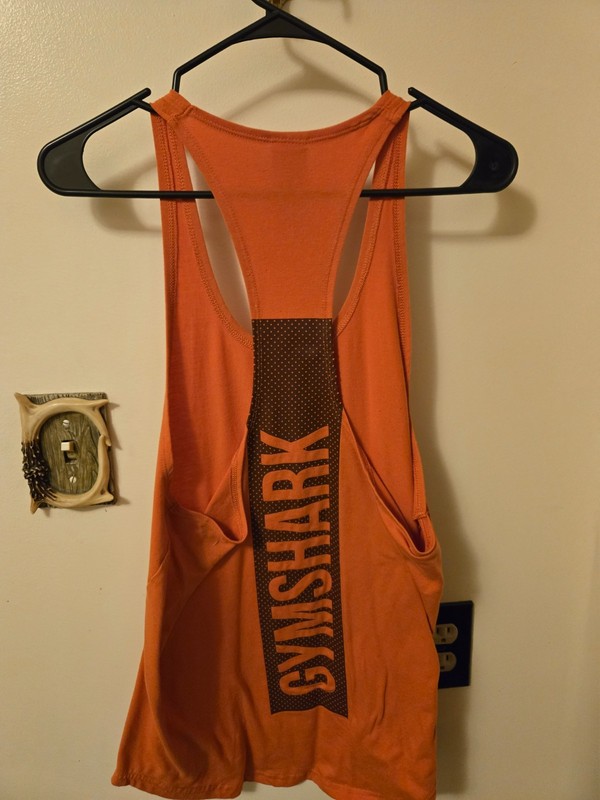 2 Gymshark React Stringer Tank Top Mens Small Orange/Blue Shark Graphic gallery