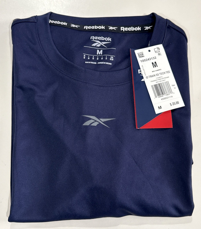 Reebok ID Train Short Sleeve Tech Tee Shirt Mens Size M Center Logo Navy Blue gallery