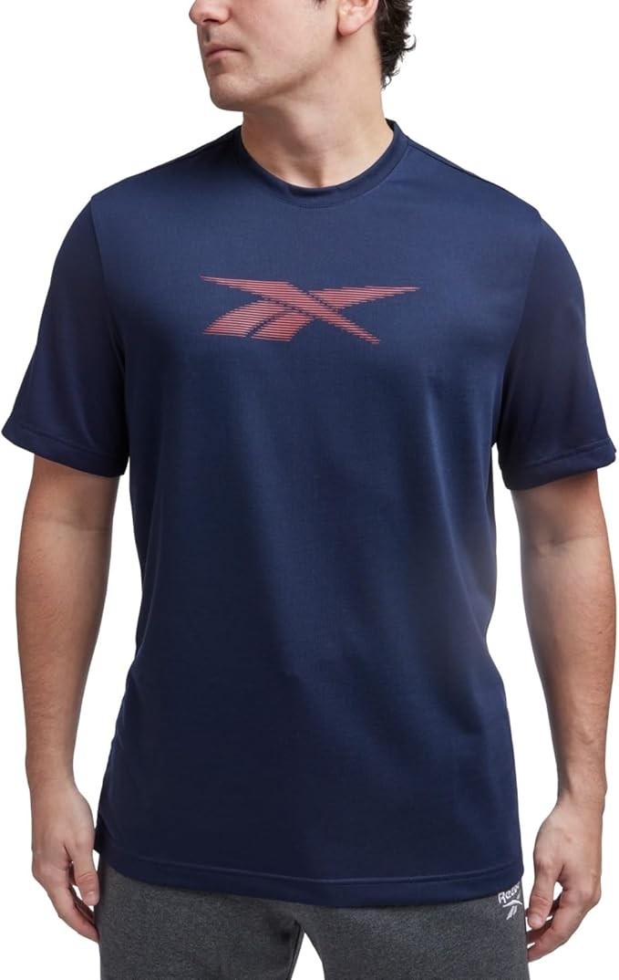 Reebok Men’s Front Vector Performance Tee, Blue Solid, Size S gallery