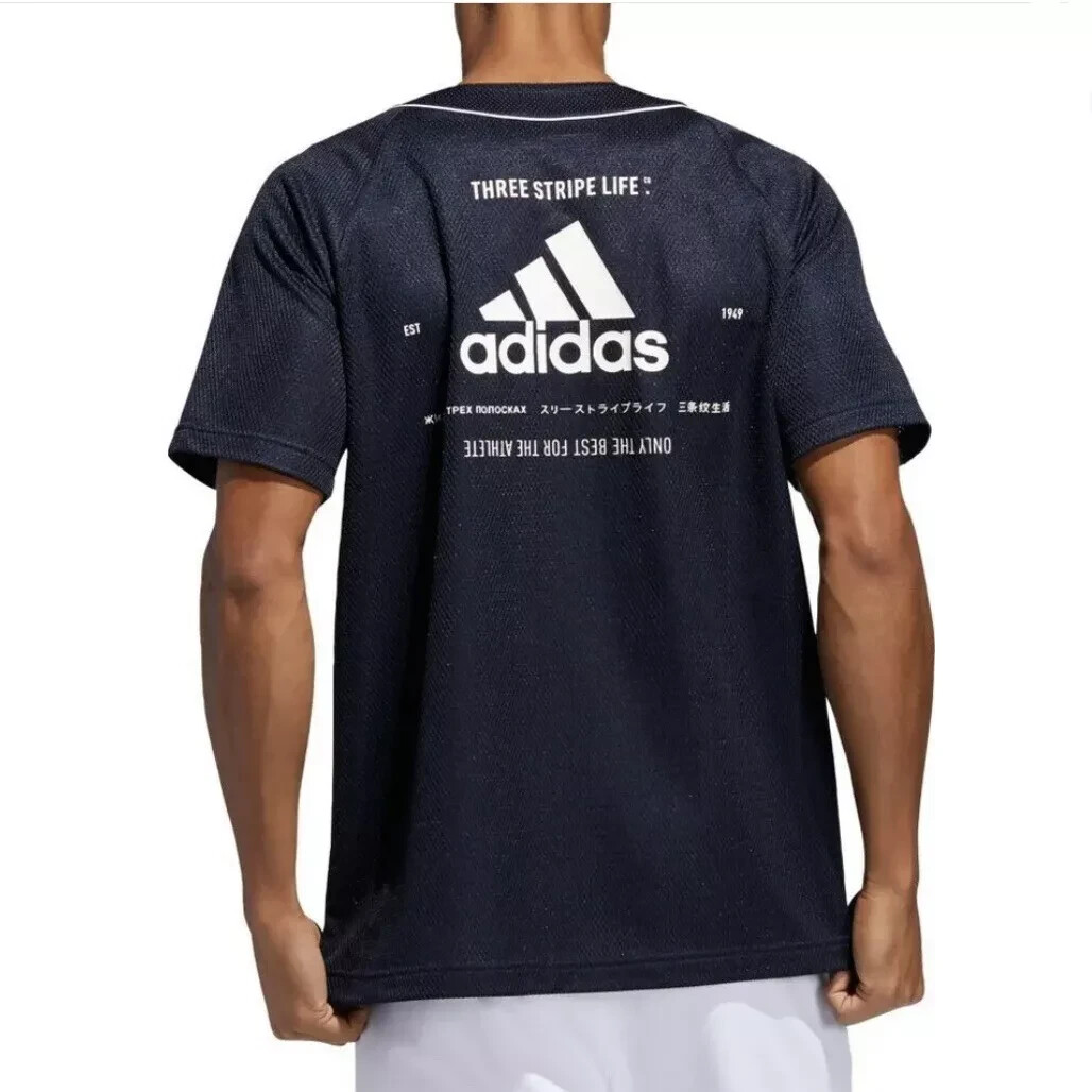 Adidas Urban Renewal Three Stripe Life Blue Baseball Jersey Men's XL gallery