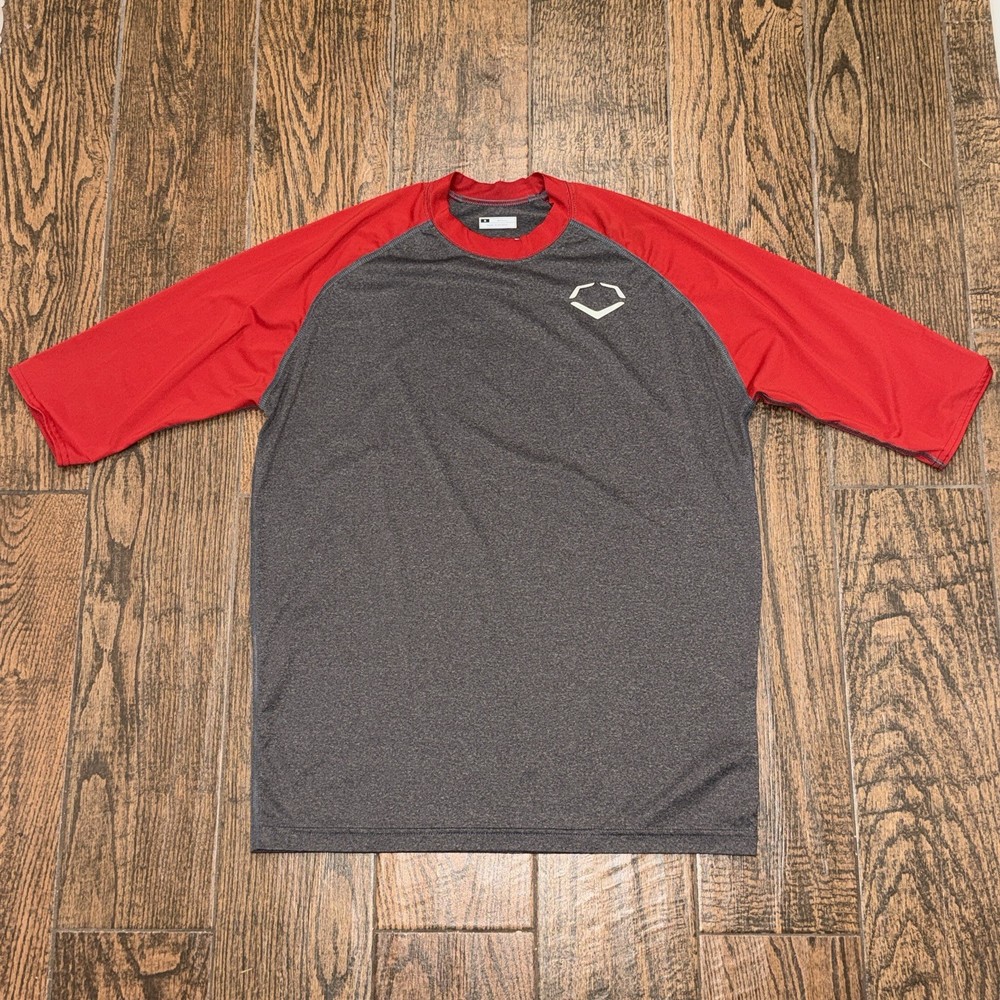 EvoShield Baseball Mens 3/4 Sleeve Grey Red Performance Shirt Size. Small