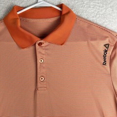 Reebok Men’s Polyester Play Dry  Active Wear Orange Stripe Polo Shirt Size Large