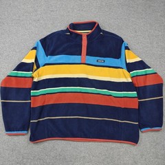Lands’ End Pullover Mens 2XL Multicolor Striped Fleece Snap Mock Neck Top
