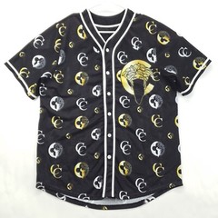 Crooks and Castles Baseball Jersey Mens Large Black CC Short Sleeve Medusa
