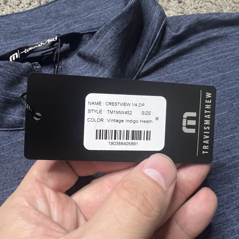 NWT Travis Mathew Men's Size Medium Indigo Striped Lightweight Quarter Zip gallery