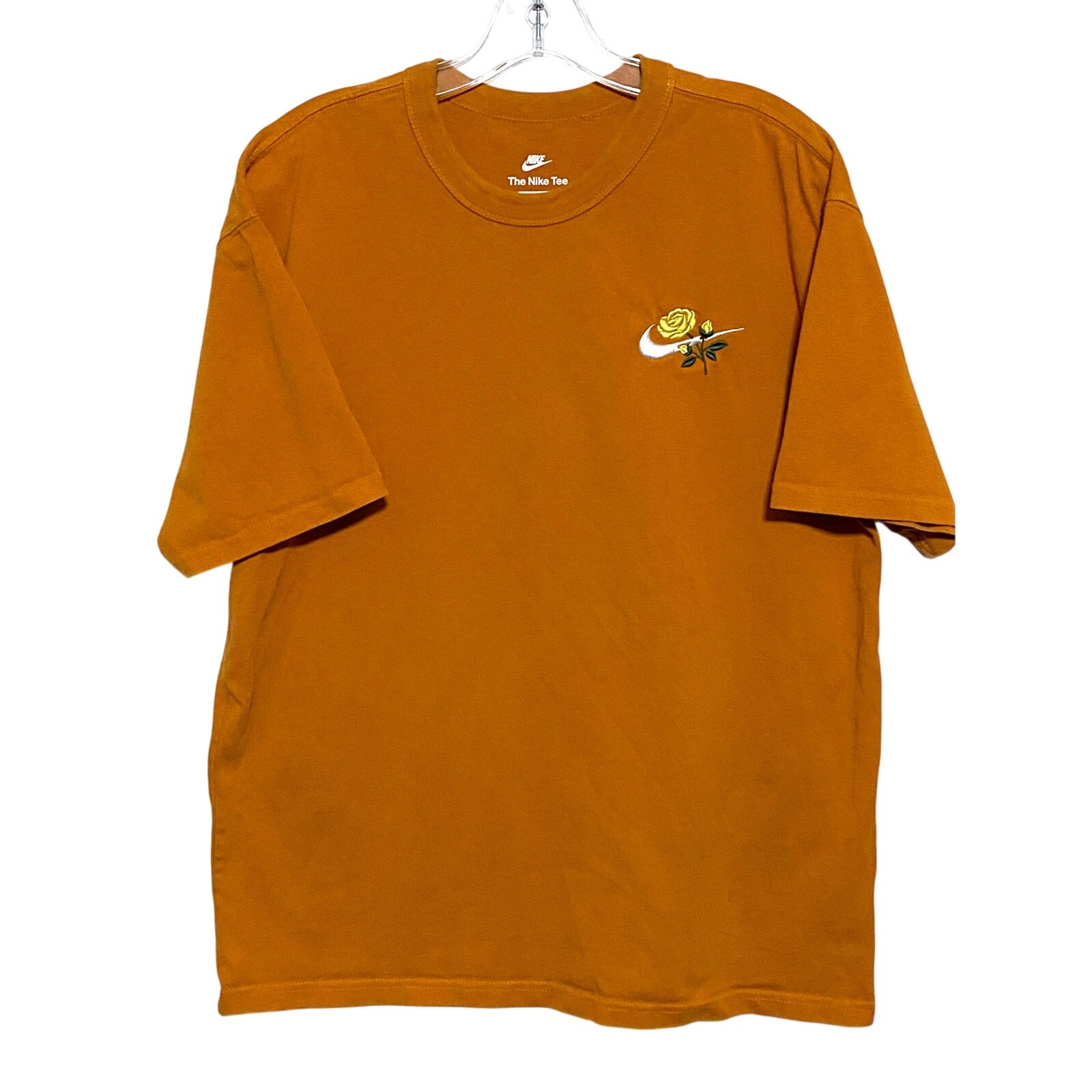 The Nike Tee Yellow Rose Swoosh Logo Loose Fit Desert Orange Shirt Mens M Sporty gallery