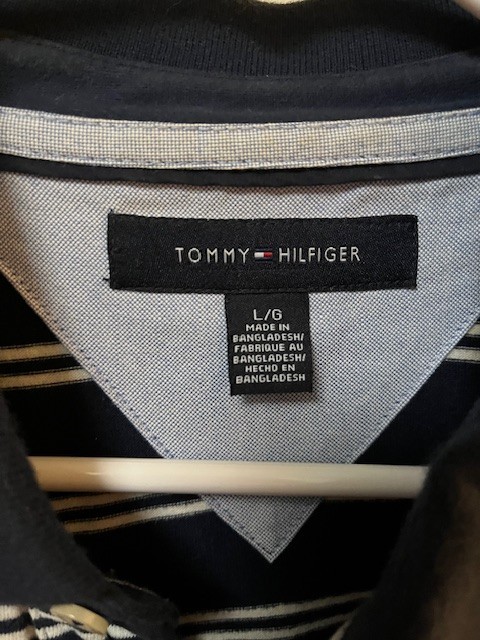Tommy Hilfiger Men's Polo Shirt, Large, Dark Blue/White stripe gallery