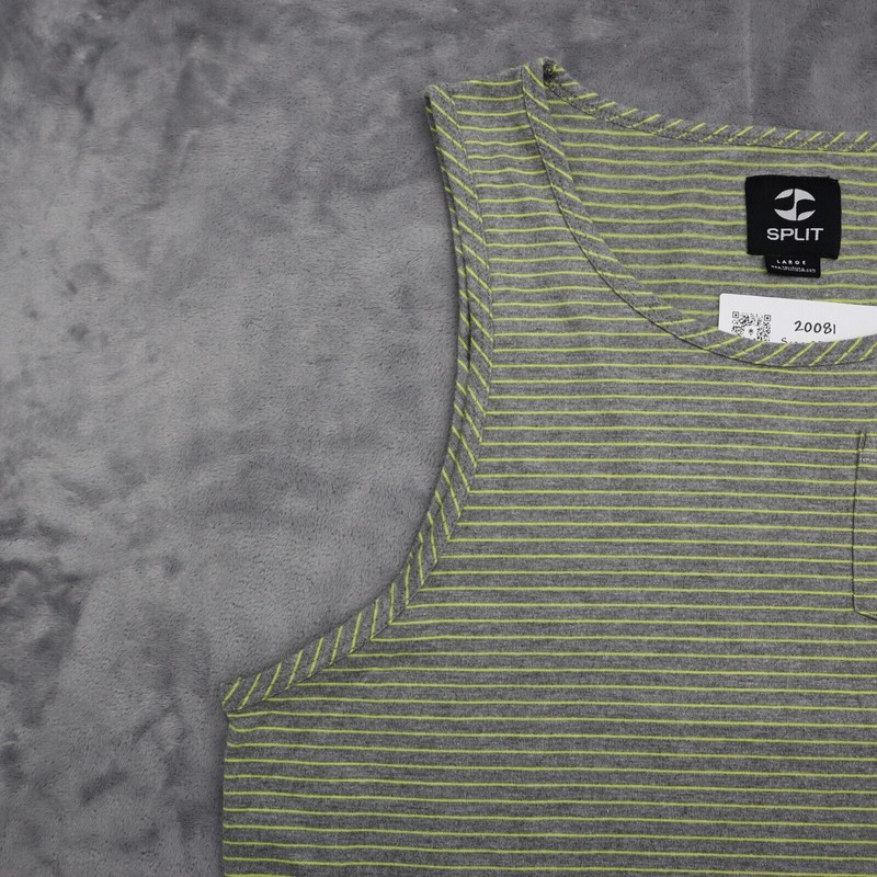 Split Shirt Mens L Green Sleeveless Round Neck Pinstripe Pocket Knit Tank Top gallery