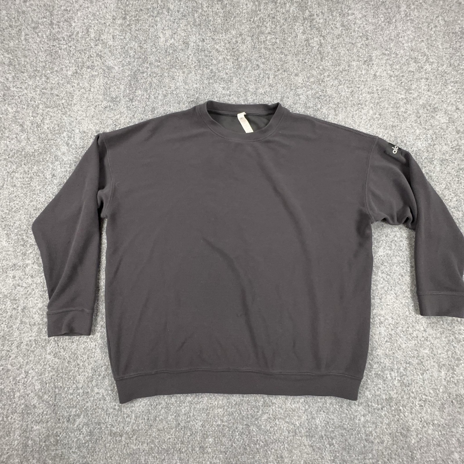 Alo Yoga Pullover Mens Large Gray Waffle Knit Long Sleeve Crewneck Sweatshirt gallery