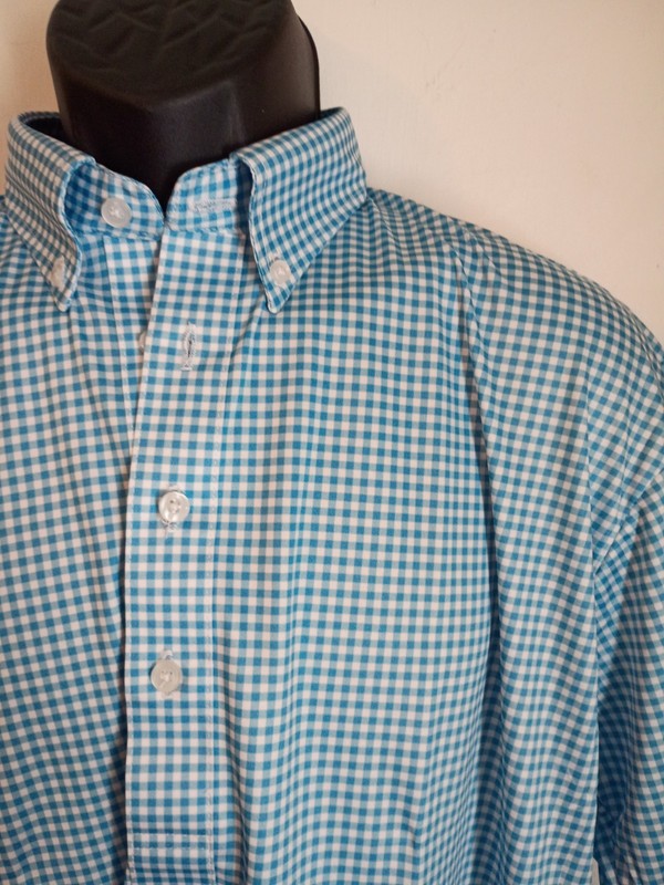 Men's Collars & Co. Size Large Blue/White Check Stretch Dress Collar Polo Shirt gallery